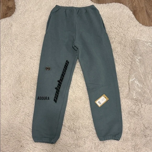 Yeezy Season 5 Calabasas Embroidered French Terry Track Sweatpants Hospital Blue